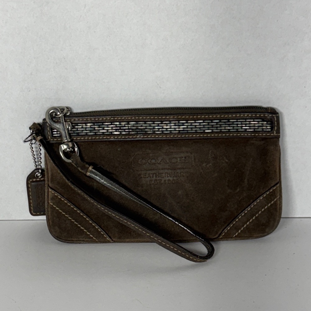 Coach Brown Wristlet Beaded Suede Leather Wristlet